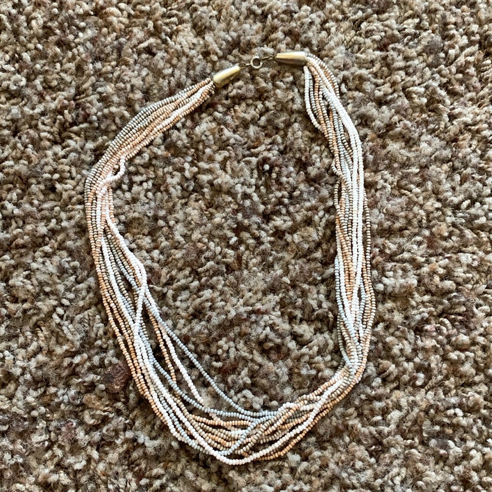 Vintage multi-strand seed beads tan, grey and cream